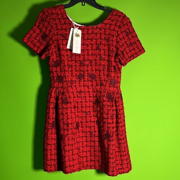 Fanm Mon Samantha Tweed Embroidered Red A-line Mini Dress Size M - Picture 3 of 5